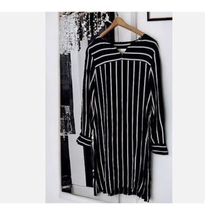 LK BENNETT London Black White Stripe Shift Dress Career Office Sz 6